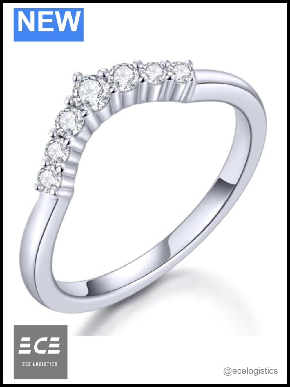 Moissanite Curved Wedding Band Eternity Ring Sterling Silver 18K White Gold